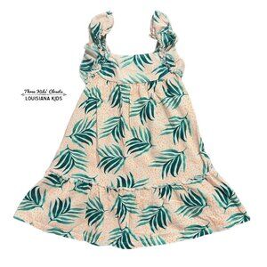 Zara 2/3Y Neon Orange & Green Leaf Print Dress